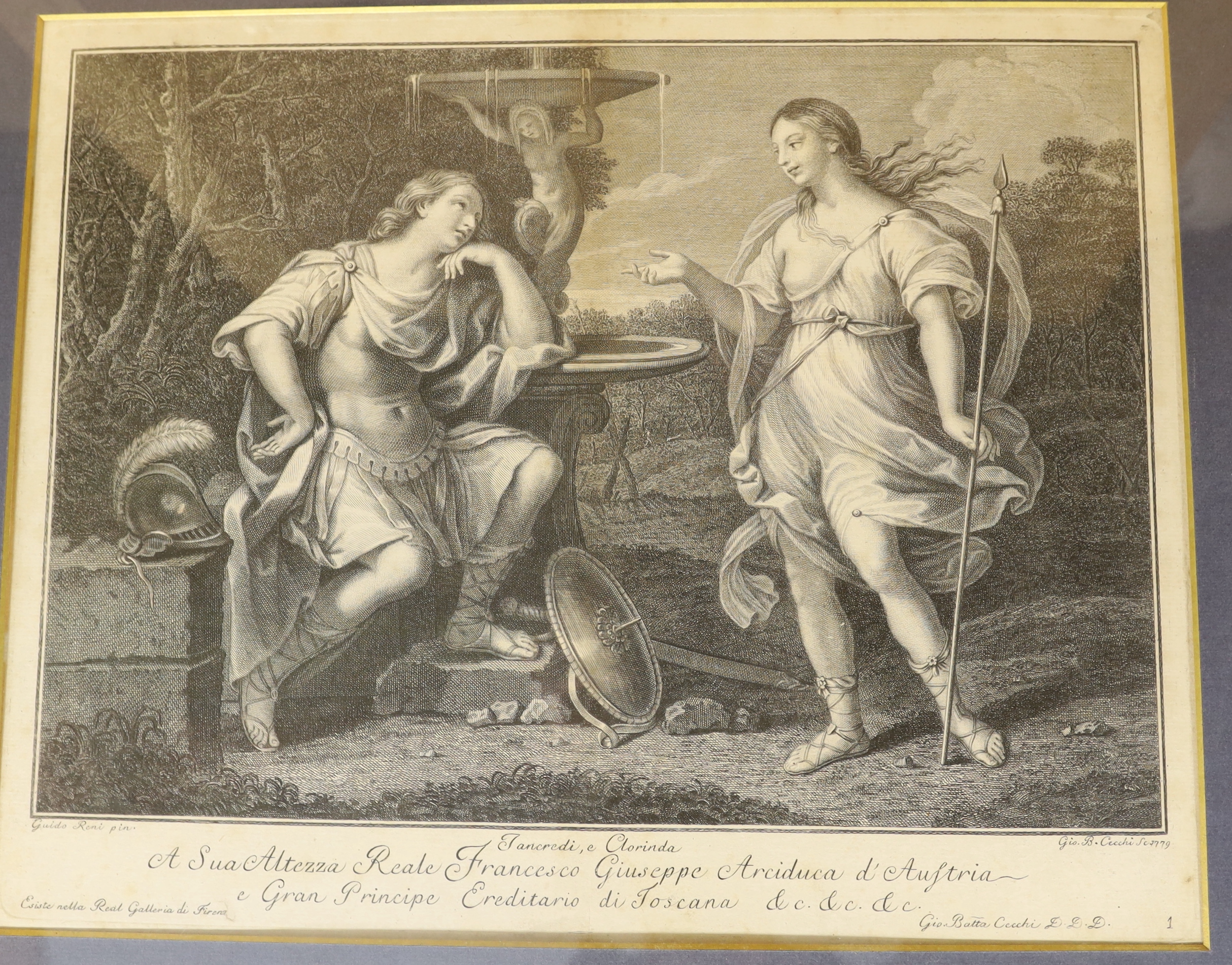 After Benedetto Eredi (Italian, 1750-1812), set of six 18th century engravings, including 'David and Abigail' and 'Sciron and Achilles', each 33 x 42cm